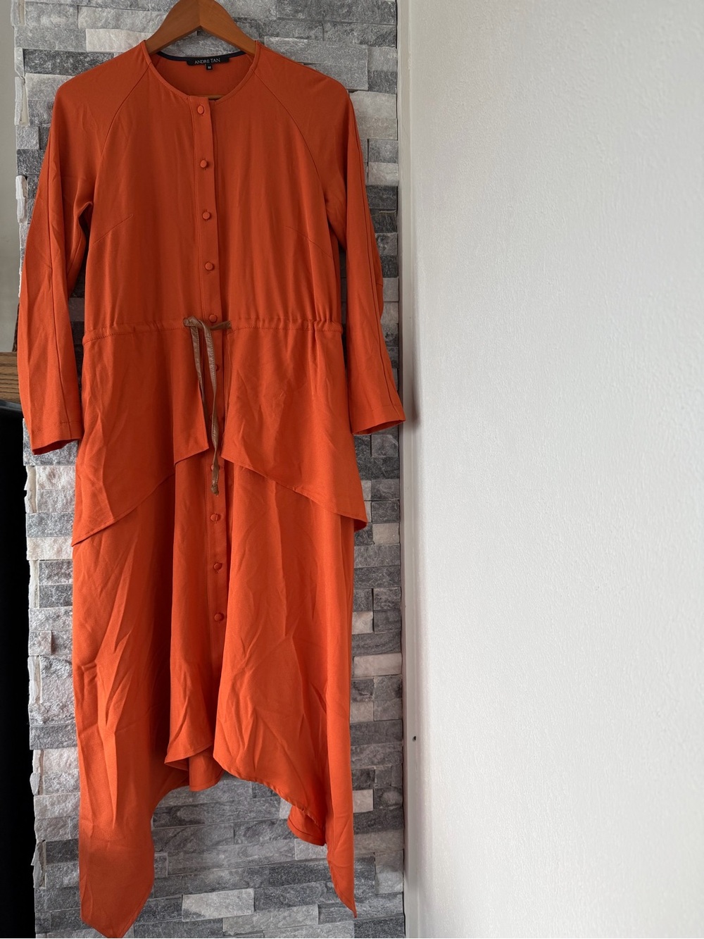 Women’s ANDRE TAN Button Front Long Sleeve Dress-Asymmetric Hem-Orange-Medium
